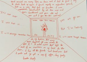 Orange text surrounds a drawing of a flaming match. Text around the match reads: WHEN WILL THIS MATCH GO OUT?