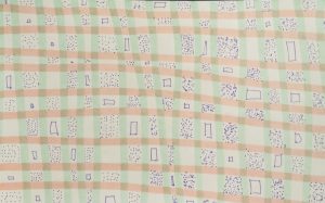 Green and white line drawing with purple dots and squares